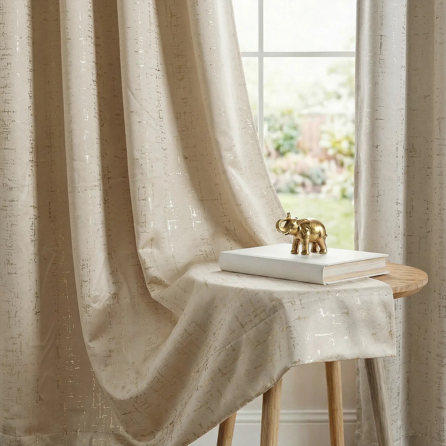 Gold Foil Printed 80-85% Blackout Curtains - Pack of 1 Curtain - Sparkle- Beige