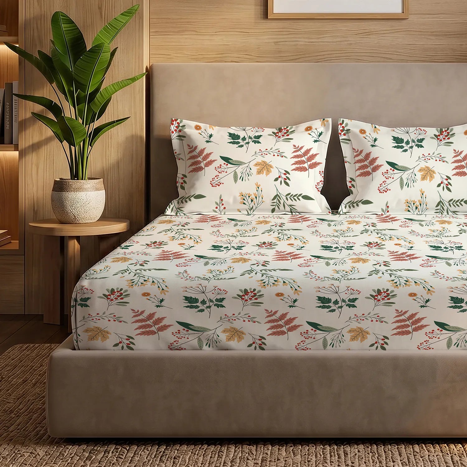 200 TC Glaced Cotton Microfiber Bedsheet with Pillow Covers - Fall Season