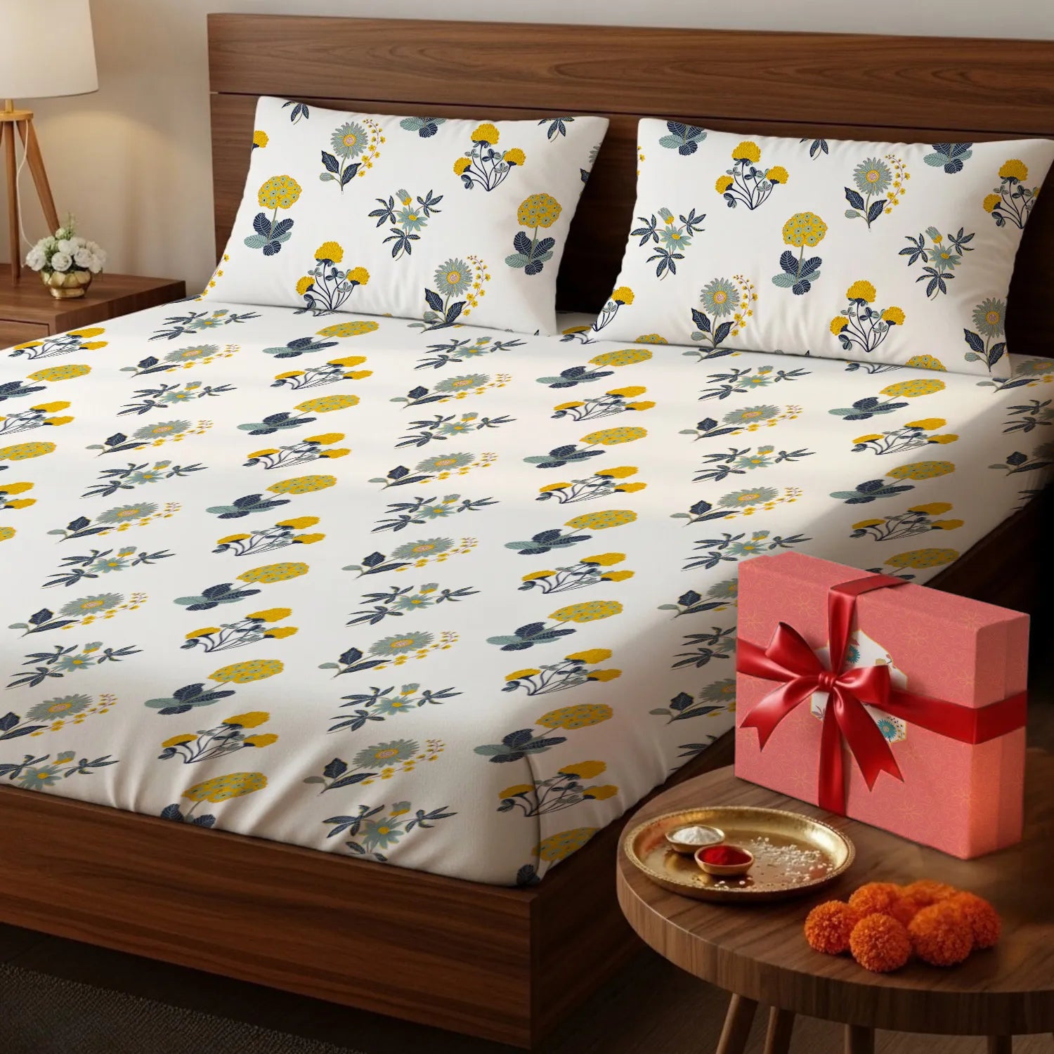 200 TC 100% Cotton Bedsheet Set in Gift Box - Radiance White