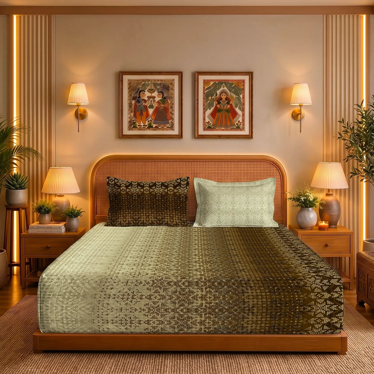 Serene 200 TC 100% Cotton Bedsheet with Pillow Covers - Sun & Sand Brown