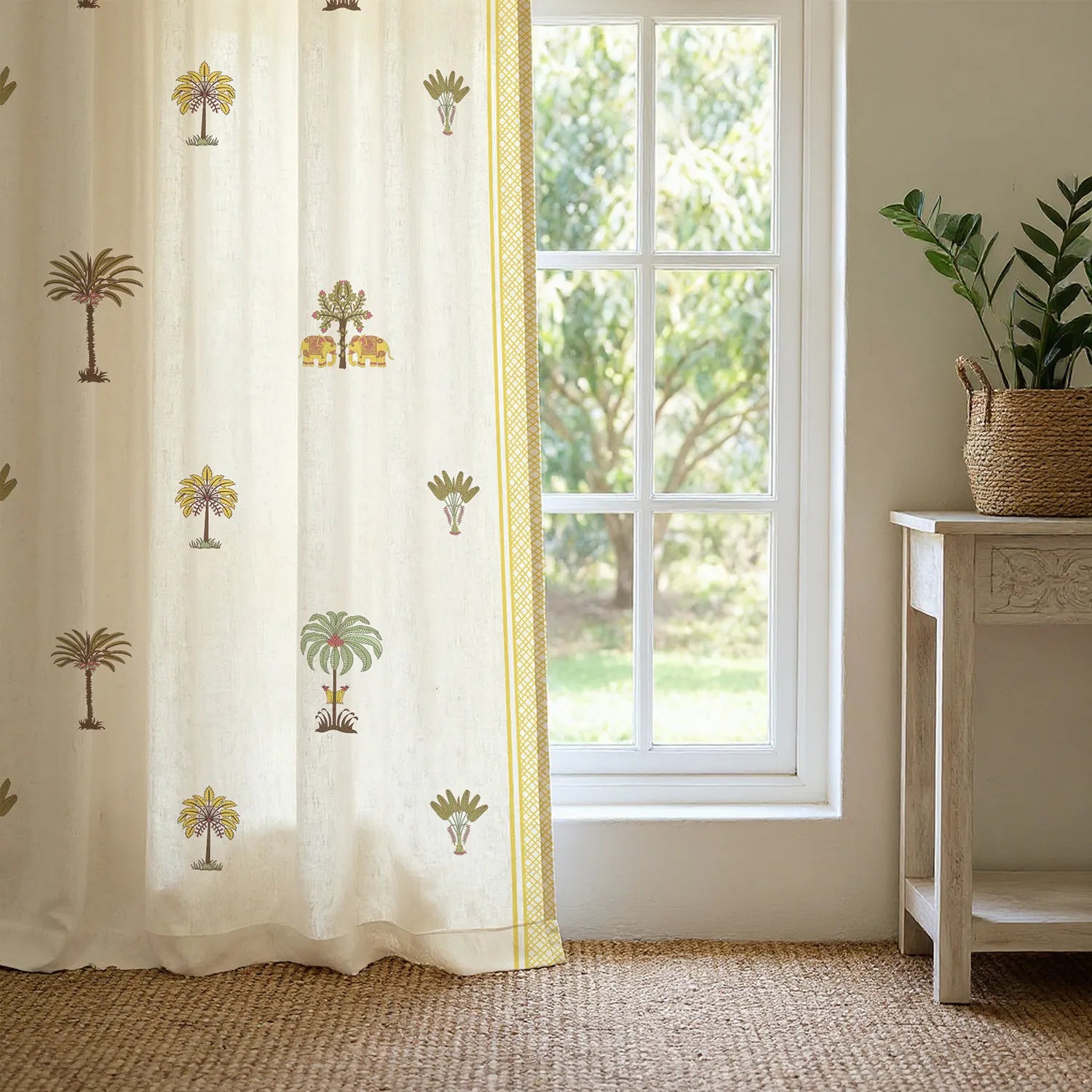 100% Cotton Curtains for Living Room, Bedroom curtains - Pack of 2 curtains, Madhavi Yellow