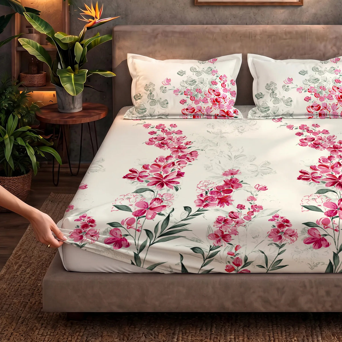 Fitted King Size Cotton Bedsheet - Majestic Pink
