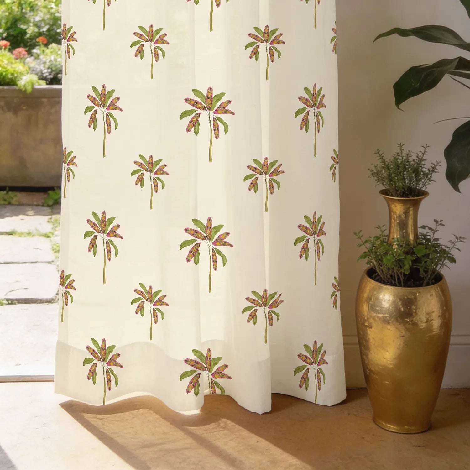 Sheer Curtains, Linen Textured & Digital Printed, Pack of 2 - Palm Coast