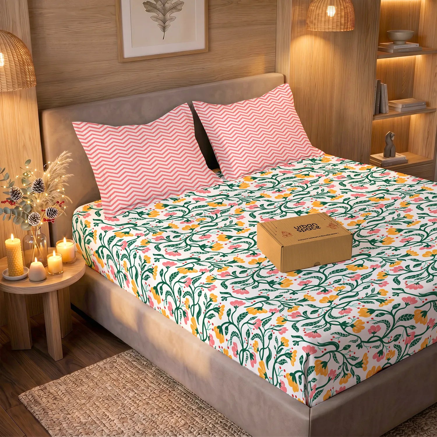 200 TC Glaced Cotton Microfiber Bedsheet in Giftbox with Pillow Covers - Kashmir