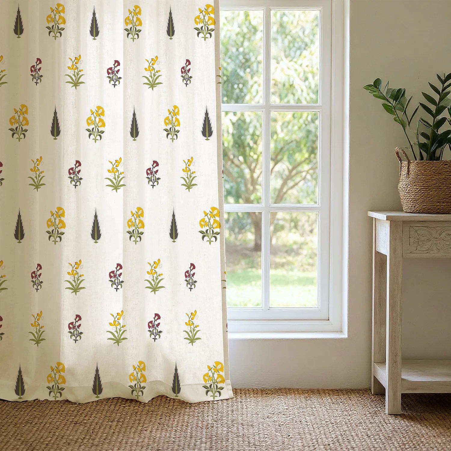 100% Cotton Curtains for Living Room, Bedroom curtains with Track Channel - Pack of 2 curtains, High Garden Yellow