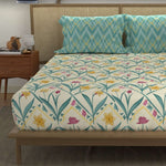 Divine - 100%  Cotton Double Bedsheet with 2 Pillow Covers - Spring Torquoise