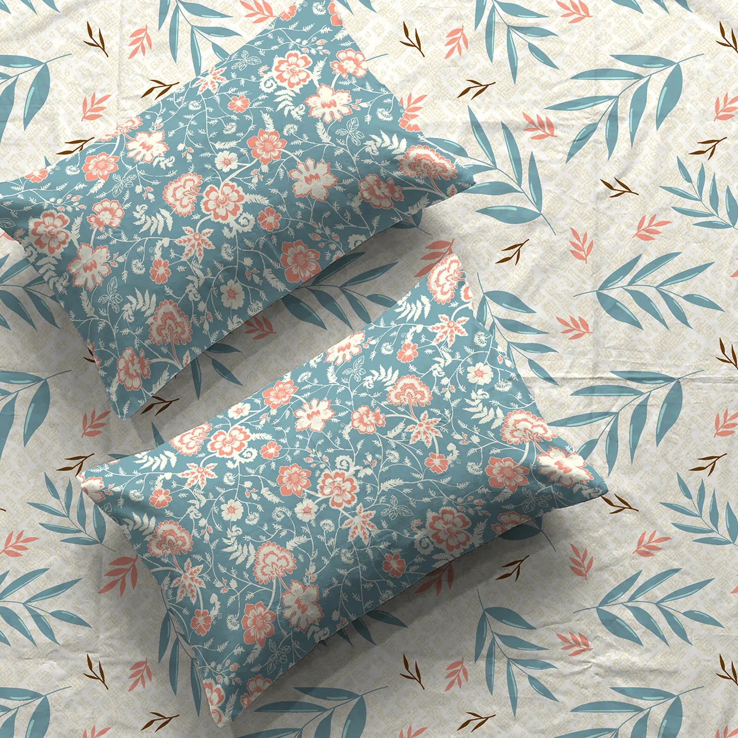 Divine Collection - Cotton Bedsheet With 2 Pillow Covers, Raina Blue
