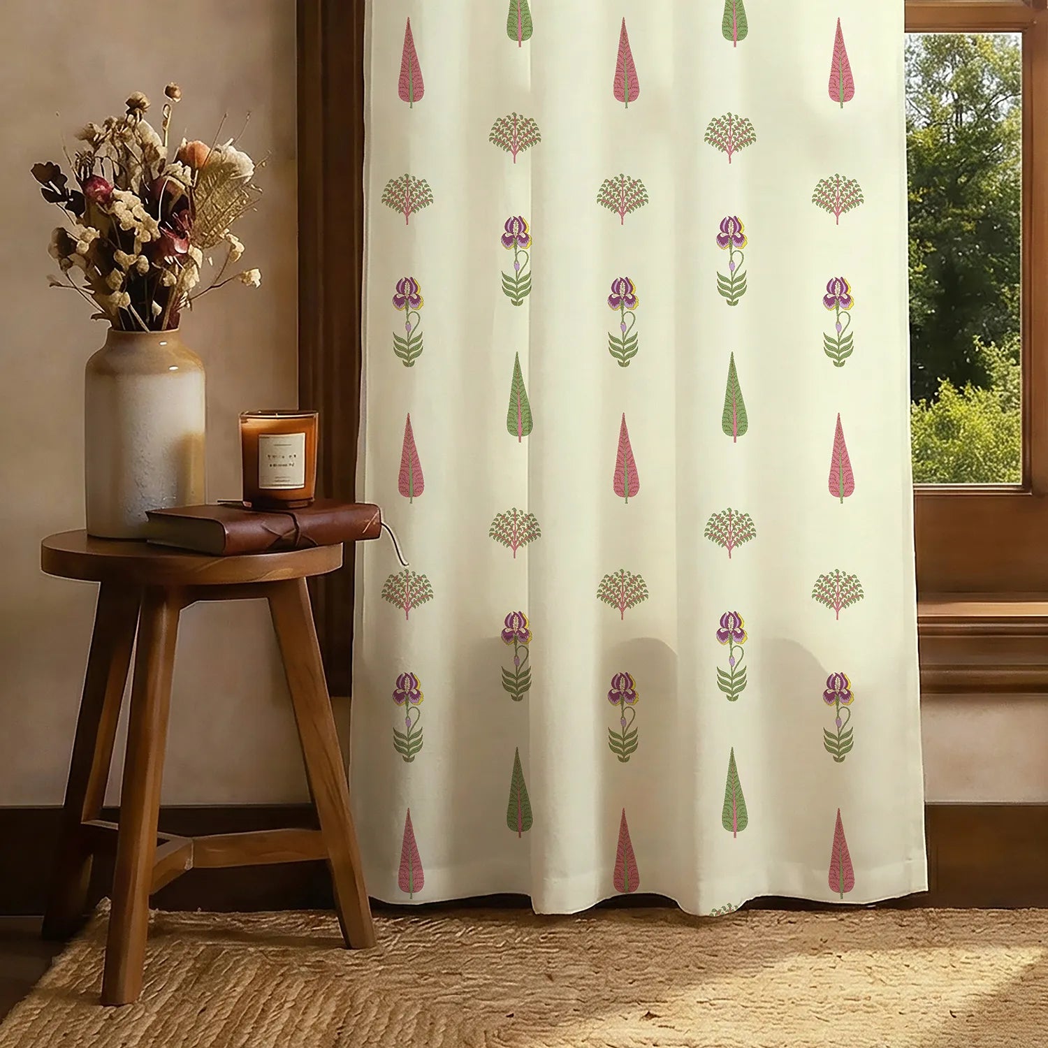 100% Cotton Curtains for Living Room, Bedroom curtains - Pack of 2 curtains, Orchard Dark Green