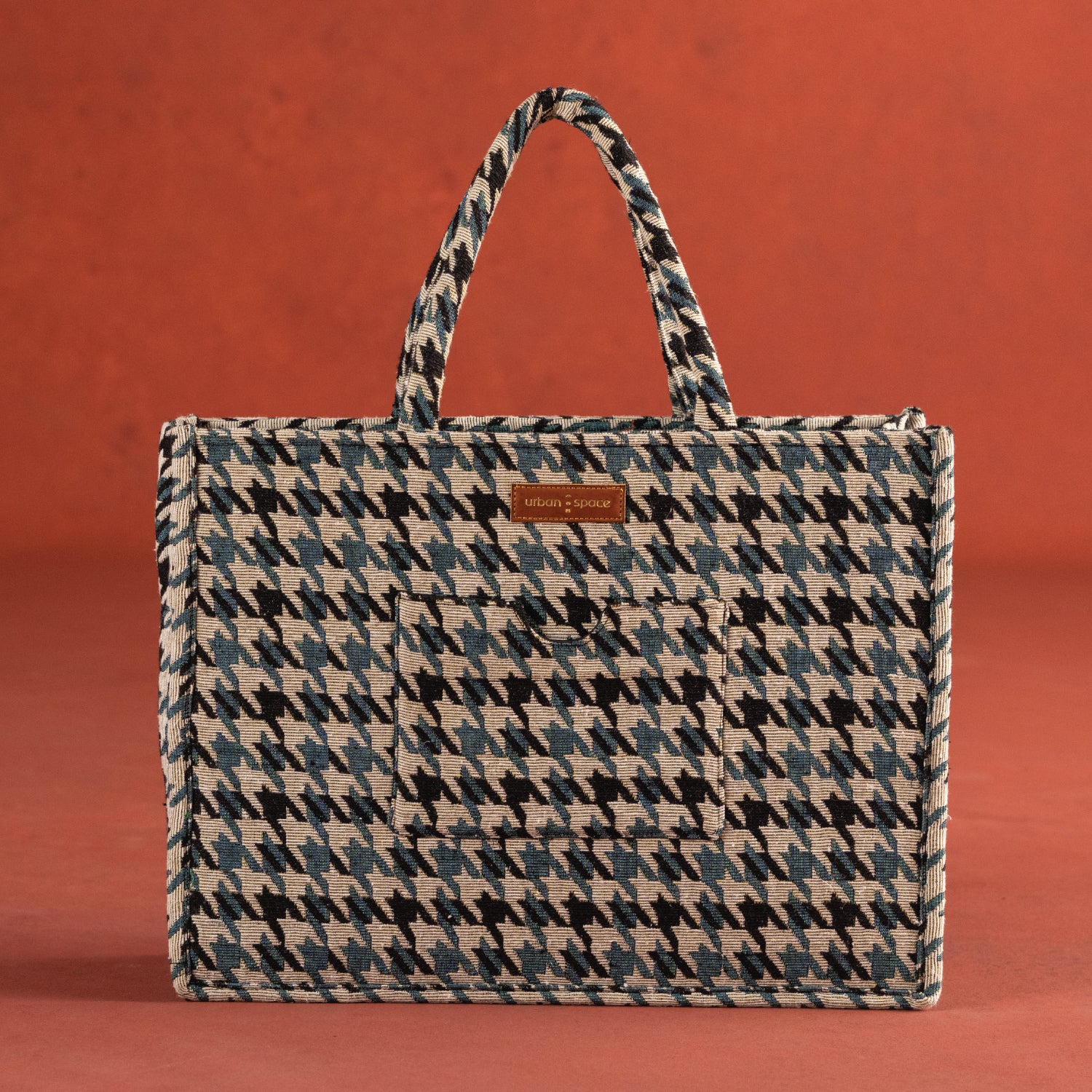 The Trove - Natural Canvas Multipurpose Office Bag for Women, Houndstooth Green-Black