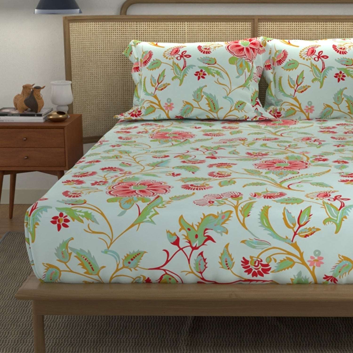 Divine - 100%  Cotton Double Bedsheet with 2 Pillow Covers - Monsoon SkyBlue