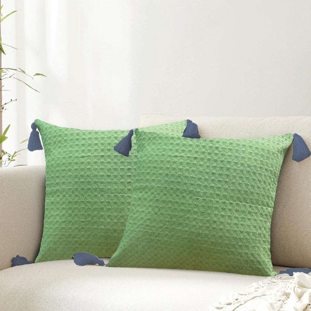 Waffle Cotton Cushion Cover, for Sofa, Bedroom, Living Room - Set of 2 - Waffle Sage Green