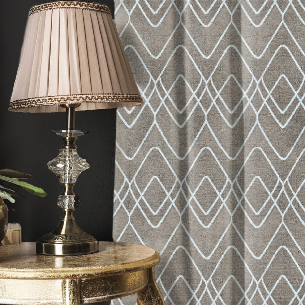 Premium Jacquard Curtains, 60% Light Blocking Door Curtains, Pack Of 2 - Golden Bloom Beige