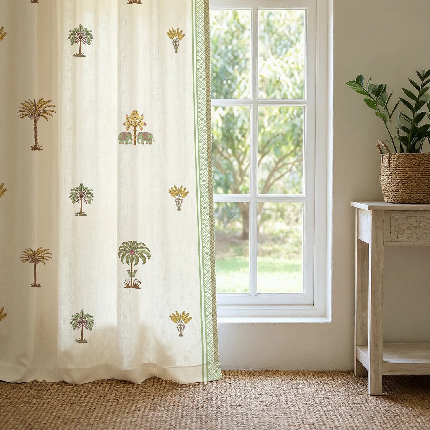 100% Cotton Curtains for Living Room, Bedroom curtains - Pack of 2 curtains, Madhavi Sage Green