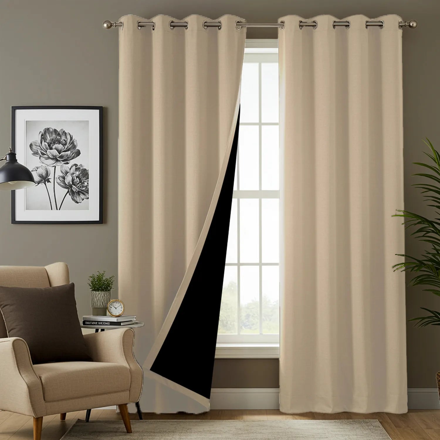 100% Blackout Curtains for Door and Window, Pack of 2 - Soft Beige