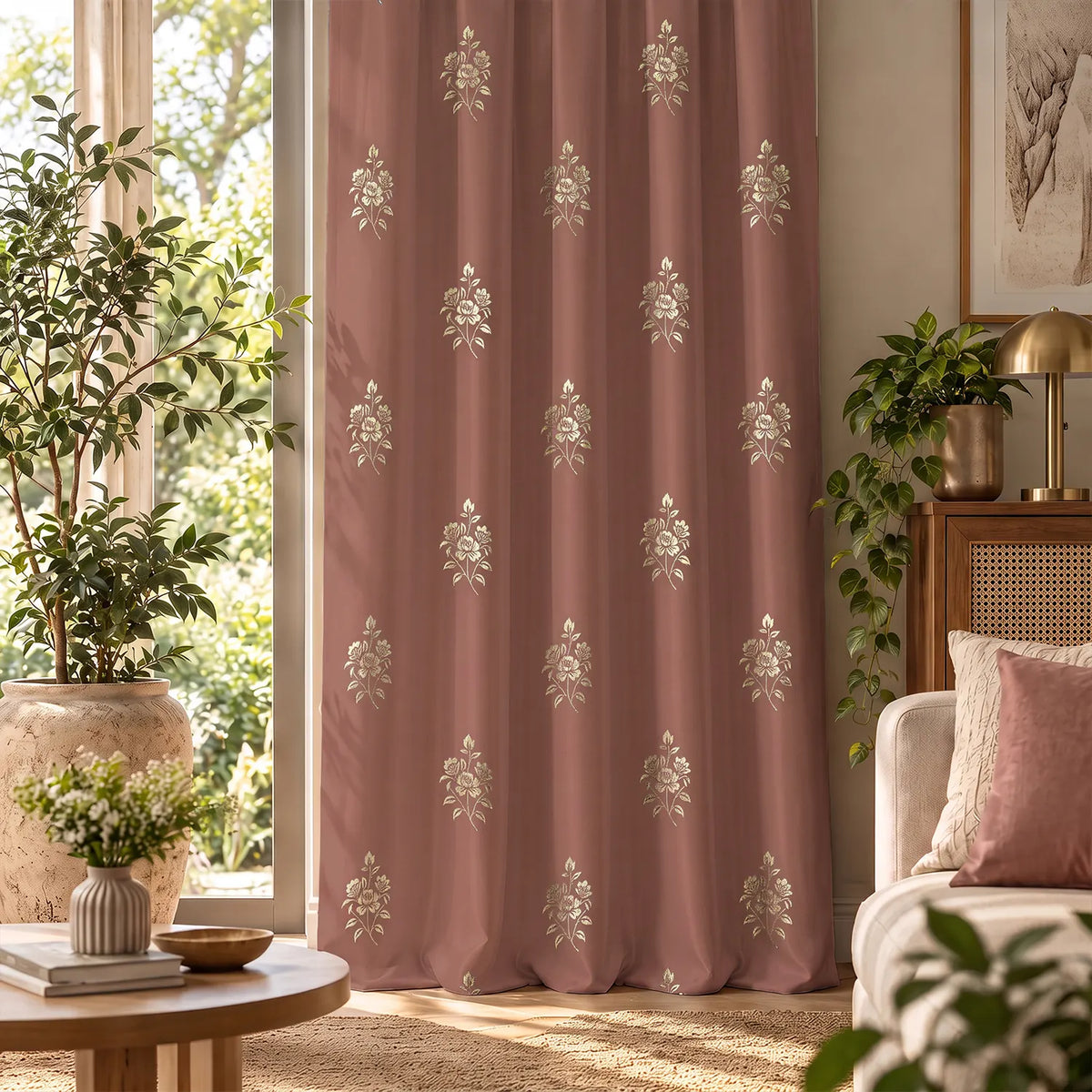 Metallic Foil Printed 100% Blackout Curtains - Pack of 1 Curtain - Avani Terra