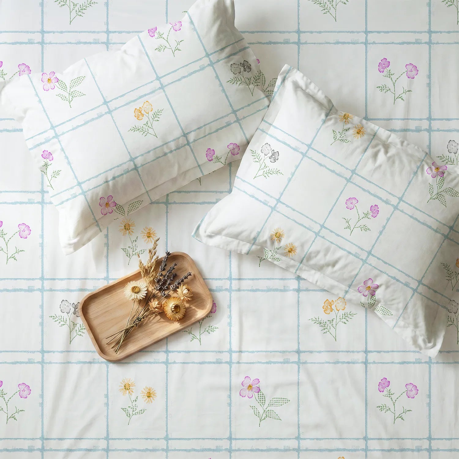 Serene 200 TC 100% Cotton Bedsheet with Pillow Covers - Petal & Pane Light Blue