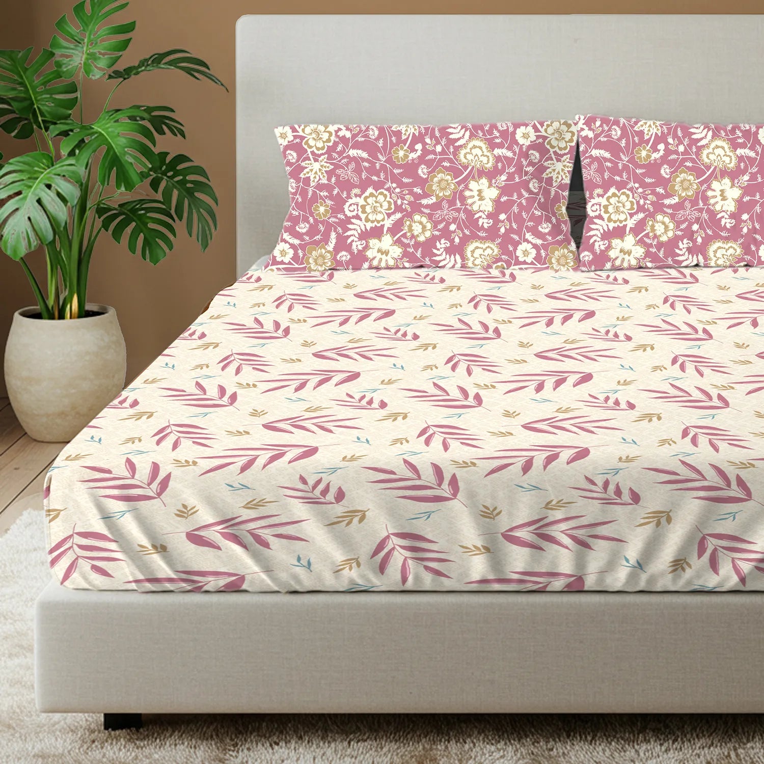 Divine Collection - Cotton Bedsheet With 2 Pillow Covers, Raina Mauve