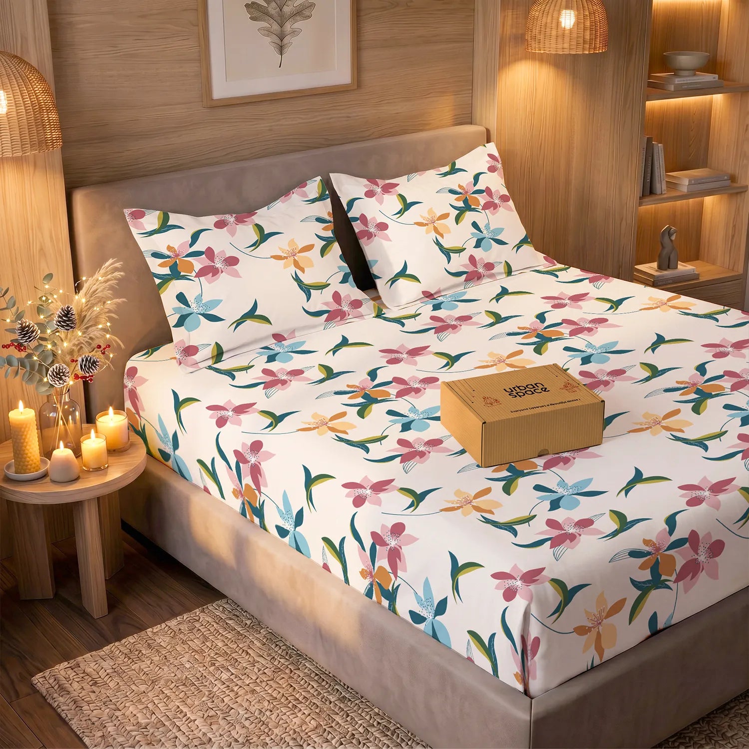 200 TC Glaced Cotton Microfiber Bedsheet in Giftbox with Pillow Covers - Bloomingdale