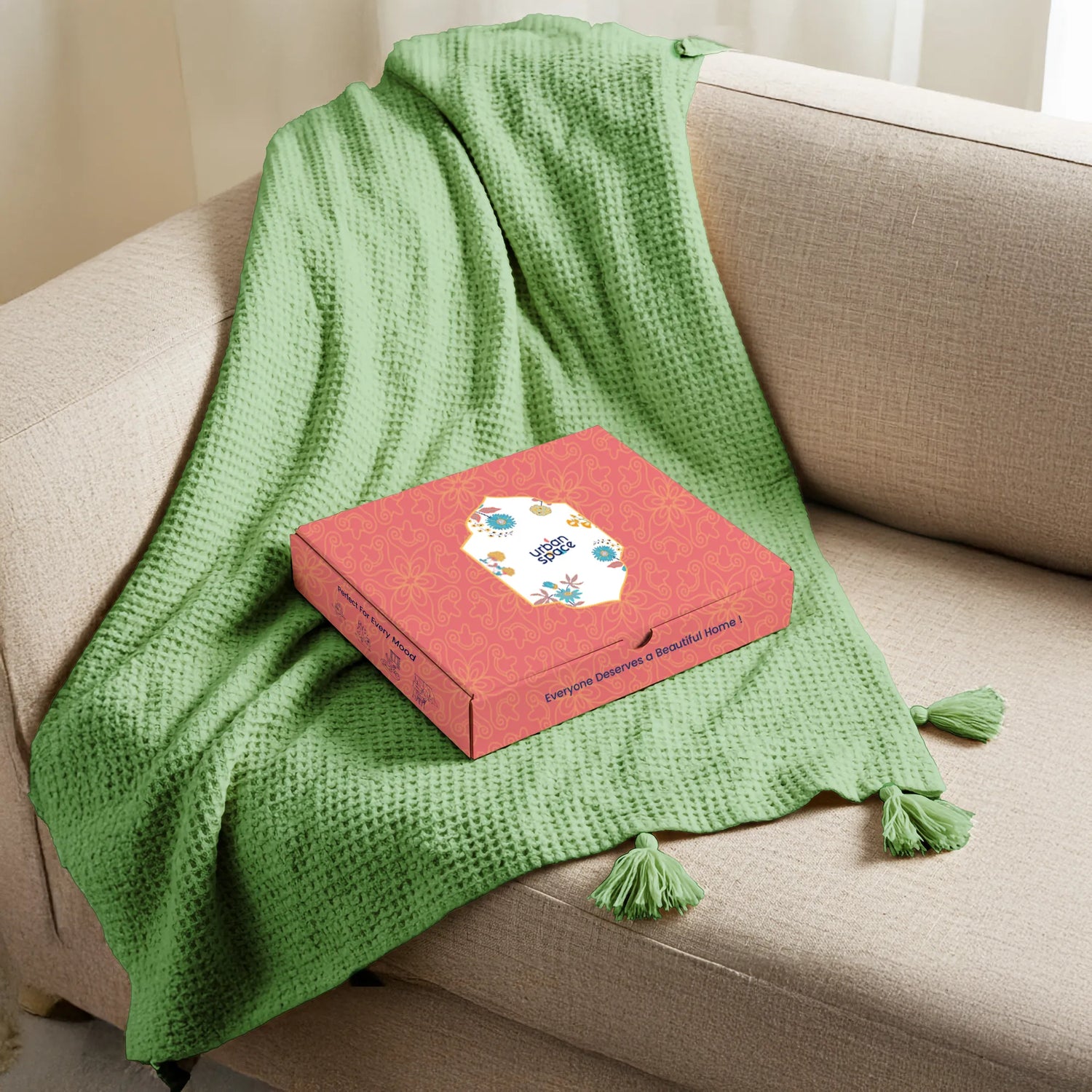 Lifestyle Throw for Couch and Travel, 100% Cotton, in Gift Box - Sage Green