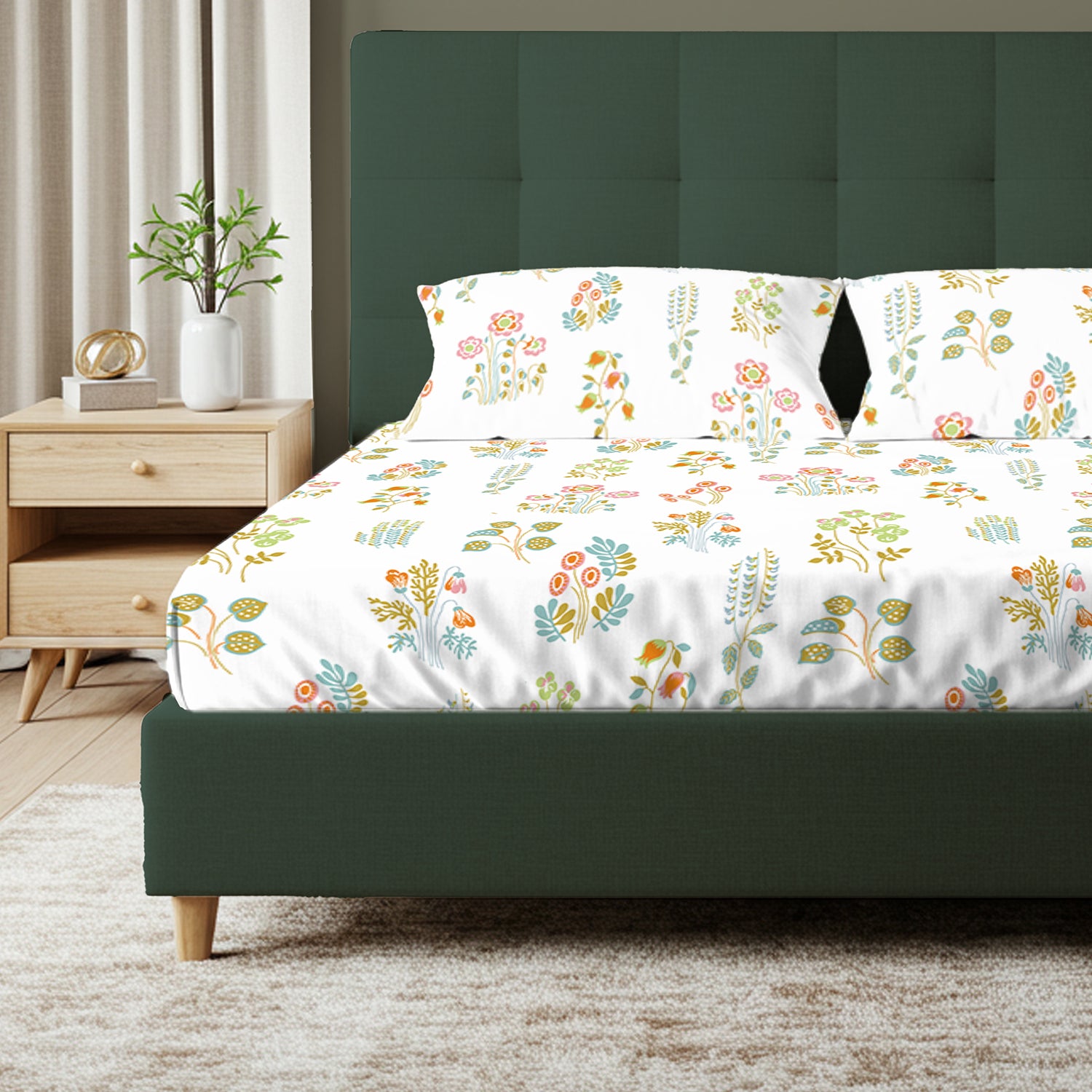 Fitted King Size Cotton Bedsheet - Eden White