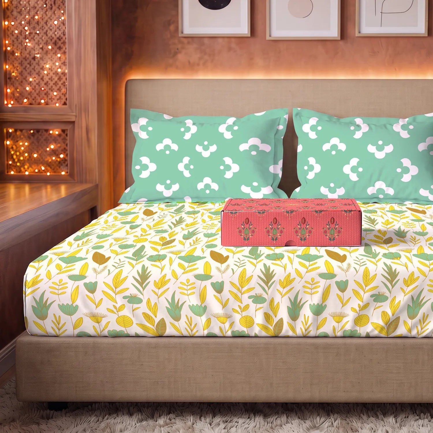 144 TC 100% Cotton Bedsheet Set in Gift Box - Mist Green