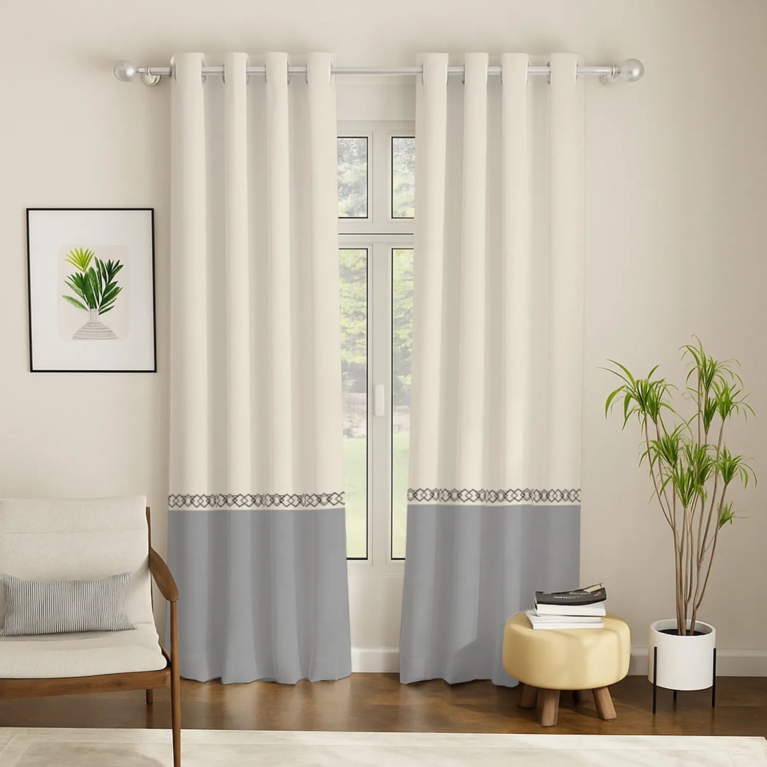 100% Cotton Panel Curtains for Living Room, Bedroom Curtains, Pack of 2 Curtains - Fence Grey