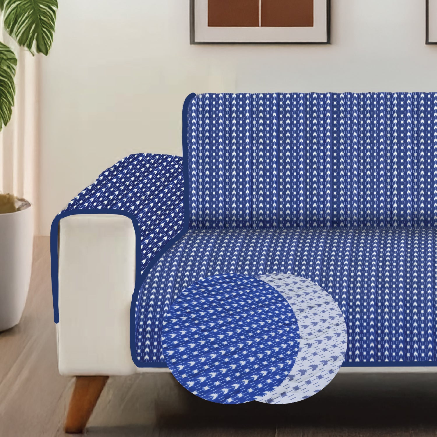 Quilted Printed Microfiber Sofa Cover, Comes With Side Pockets & Strap, Washable - Tokyo