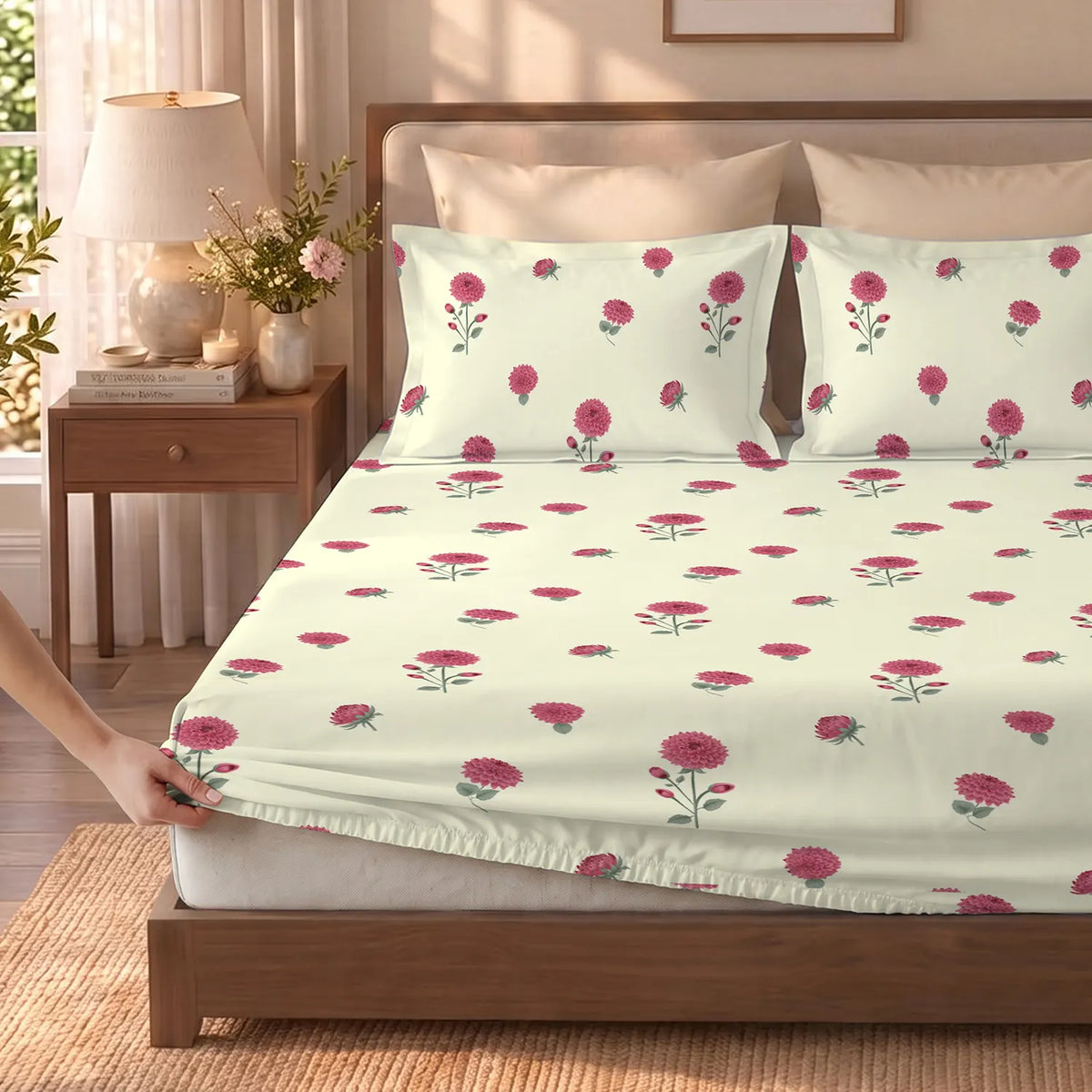 Fitted King Size 300TC Cotton Bedsheet - Postcard Home Pink