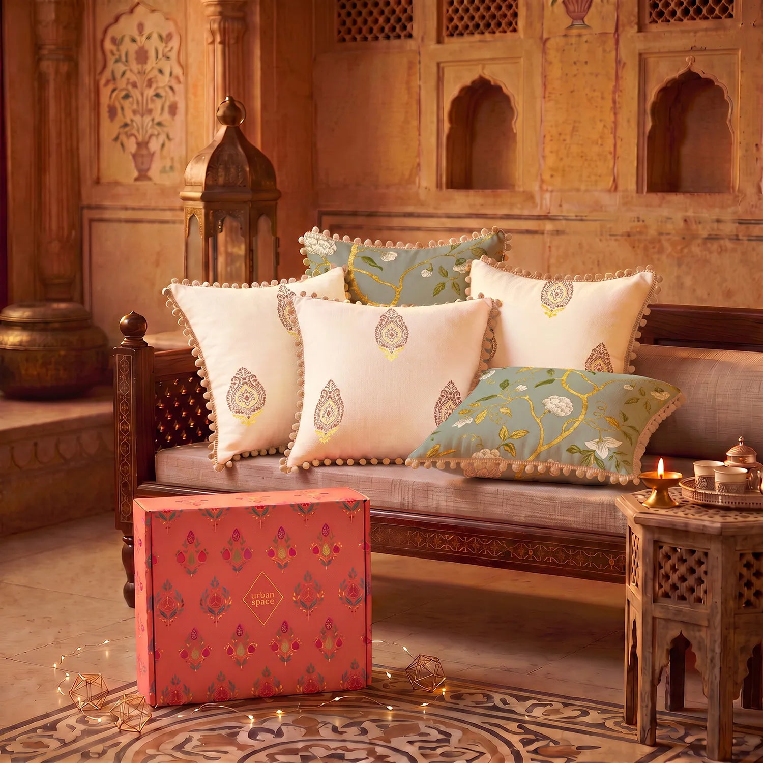 Set of 5 Foil Printed Cotton Cushion Covers in Giftbox - Zari & Grove