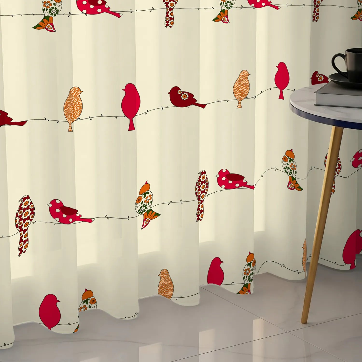 Premium 100% Cotton Curtains for Living Room, Bedroom, Children's room - Pack of 2 curtains, Humming Bird - Red