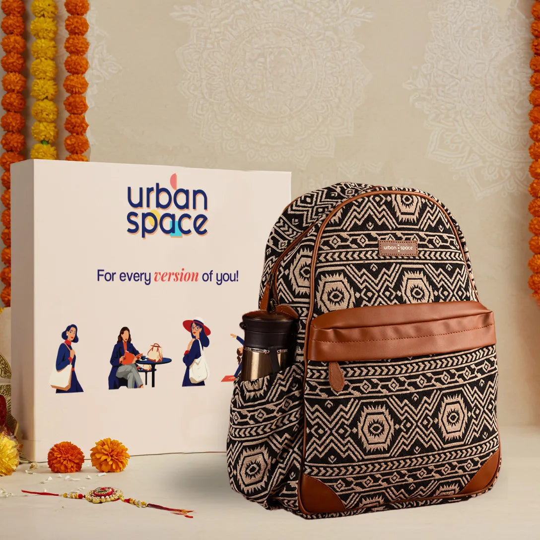 Sustainable Backpack for him and her in Gift Box, Aztec Black