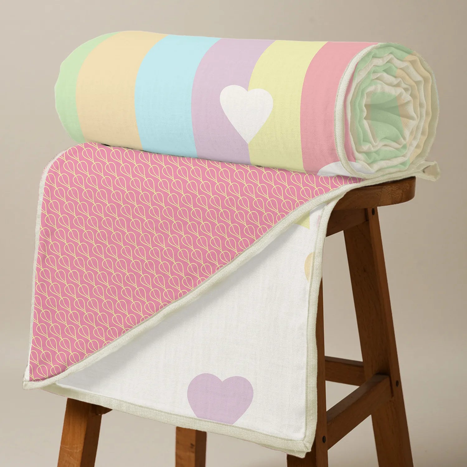 100% Malmal Cotton Blanket, Dohar, Quilt for AC and Light Winters - Rainbow Hearts