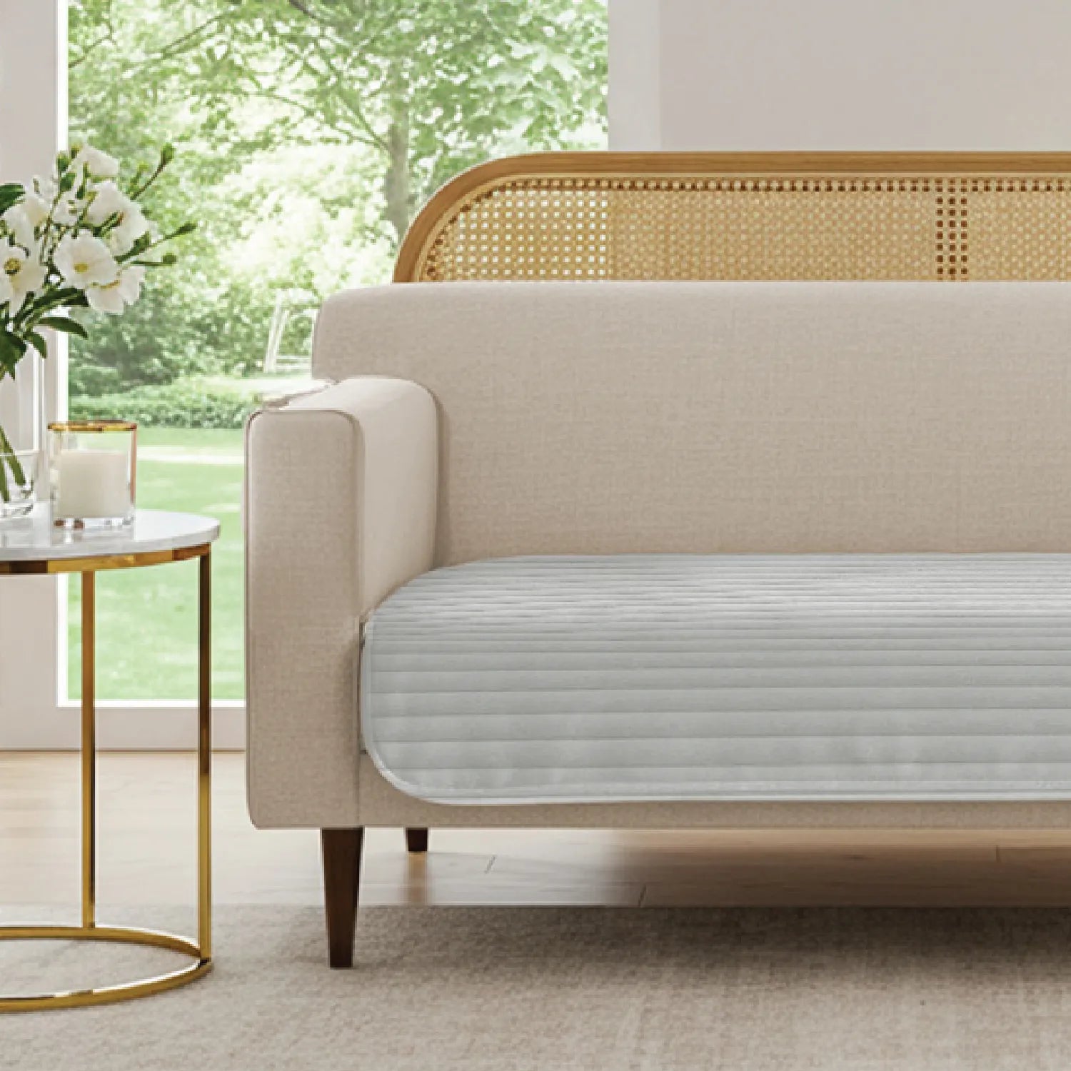 Anti Skid Quilted Velvet Sofa Mats, Light Grey