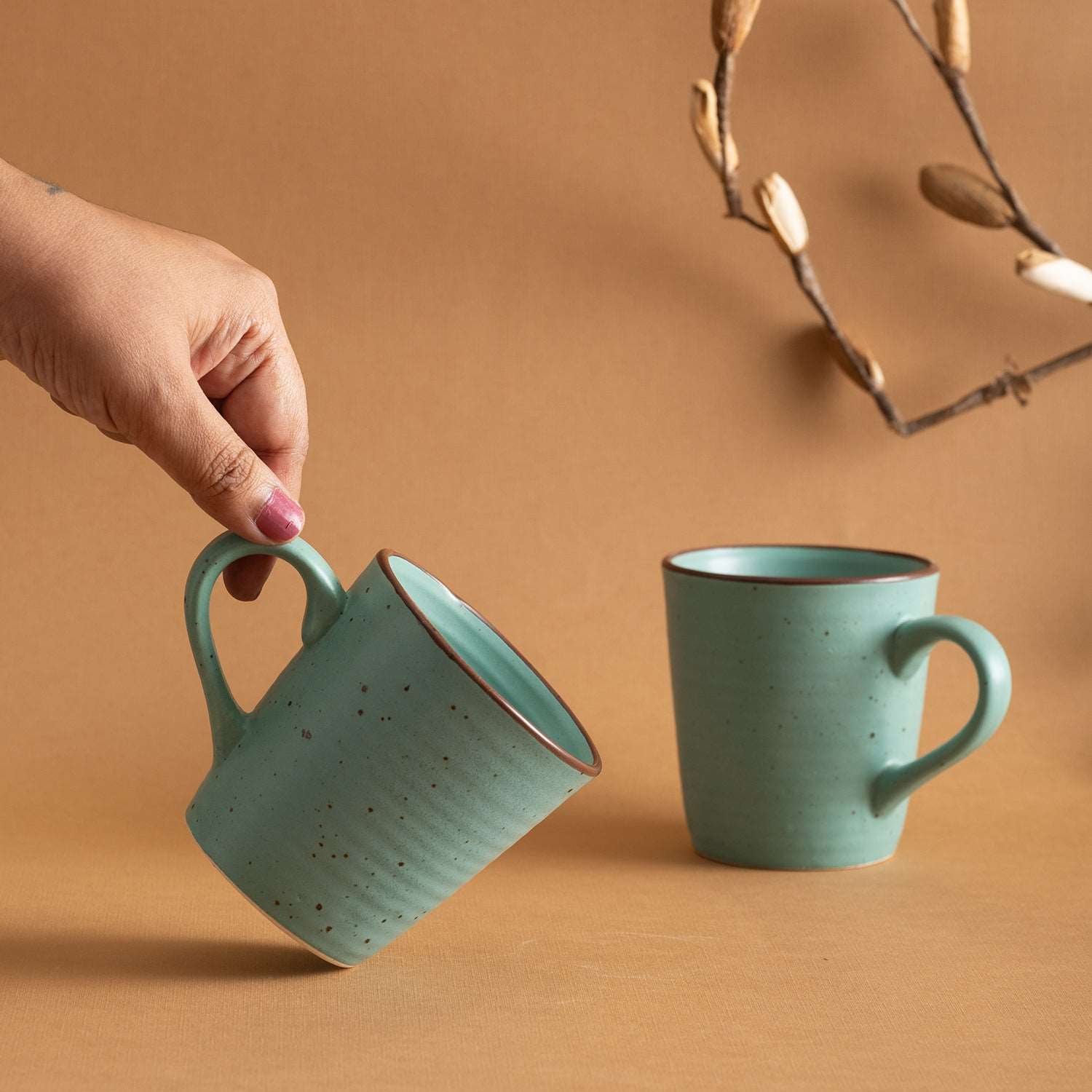 Handmade Ceramic Tea / Coffee Mugs, Set of 2, Ocean Green