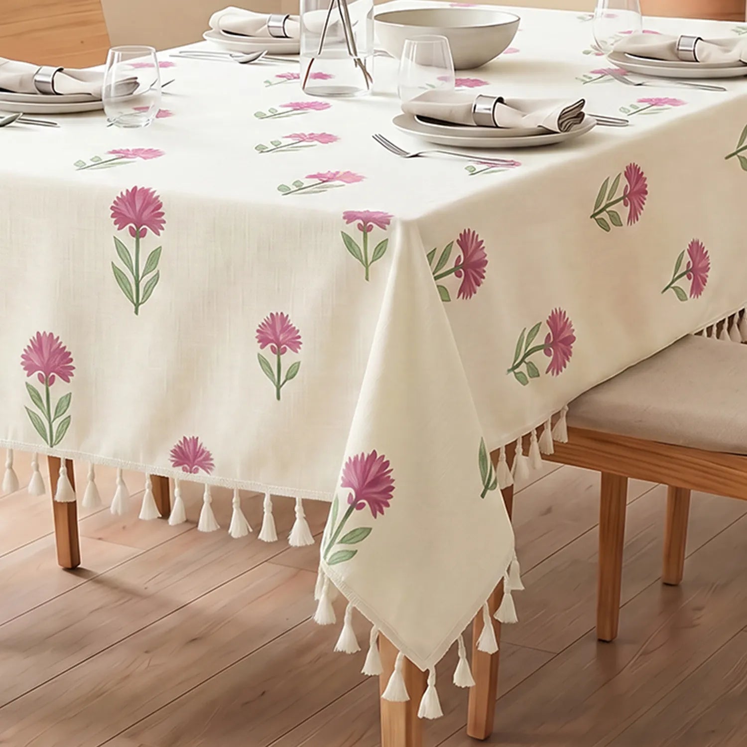 100% Cotton Table cloth/ table cover for 4 or 6 seater Dining / Centre Table - Aster Pink
