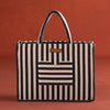 The Trove - Natural Canvas Multipurpose Office Bag for Women, Navy Stripes