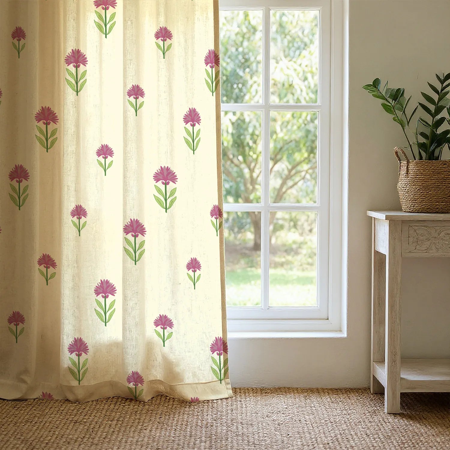 100% Cotton Curtains for Living Room, Bedroom curtains with Track Channel - Pack of 2 curtains, Aster Pink