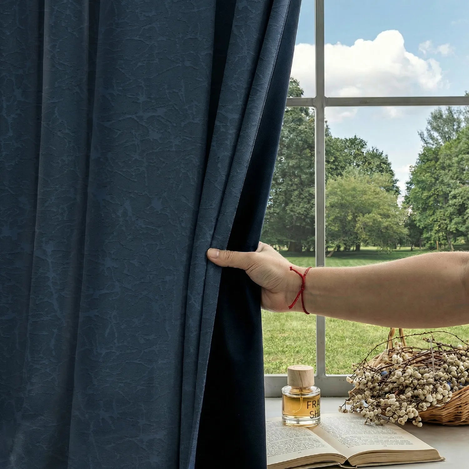 100% Blackout Curtains, 3D embossed door & window curtains, Pack of 2 - Earth Navy