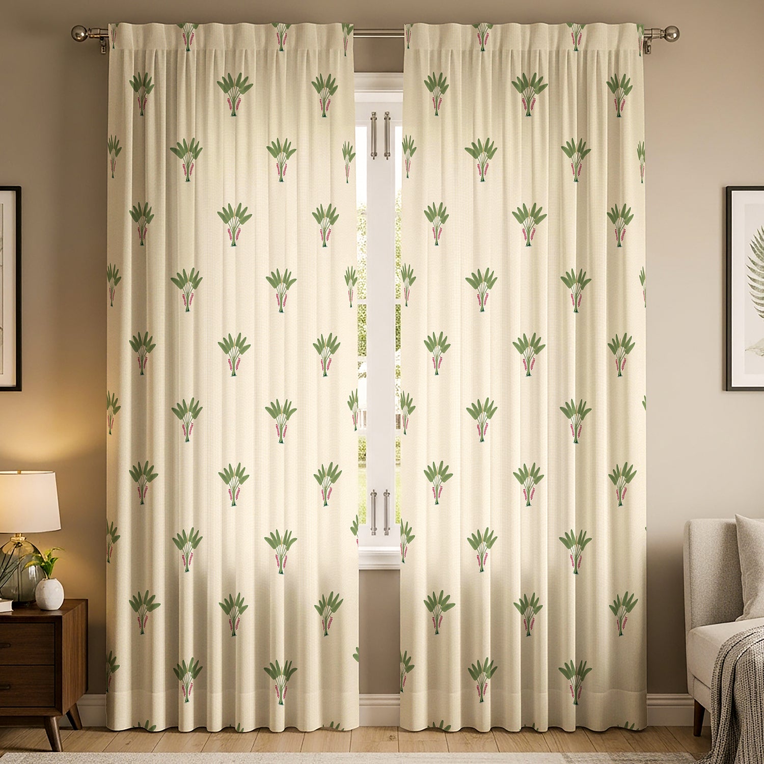 100% Cotton Curtains for Living Room with Rod Pocket, Bedroom curtains - Pack of 2 curtains, Palm Lagoon Green