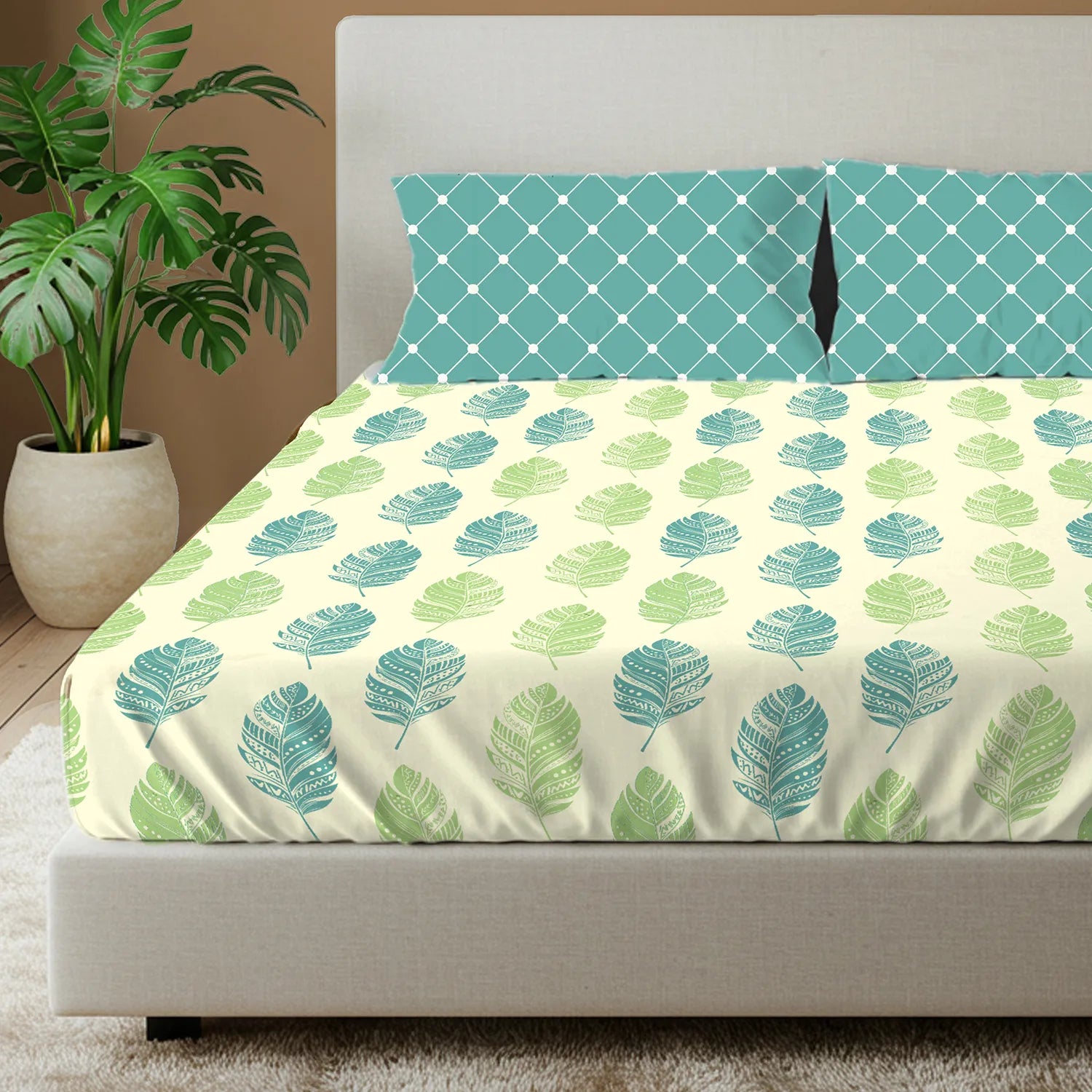 Divine - 100%  Cotton Double Bedsheet with 2 Pillow Covers - Dew Teal