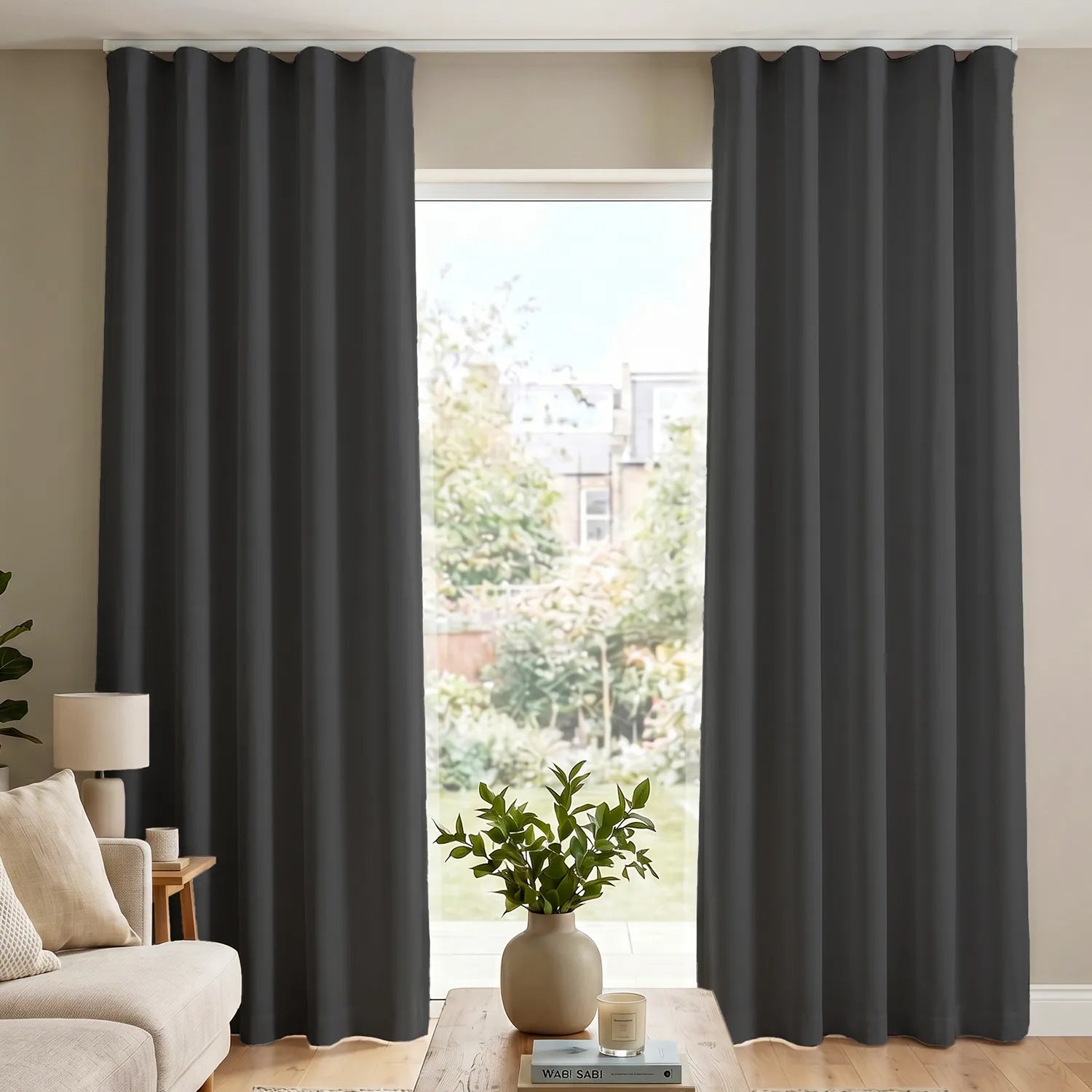100% Blackout Curtains for Door and Window with Track Channel, Pack of 2 - Soft Grey