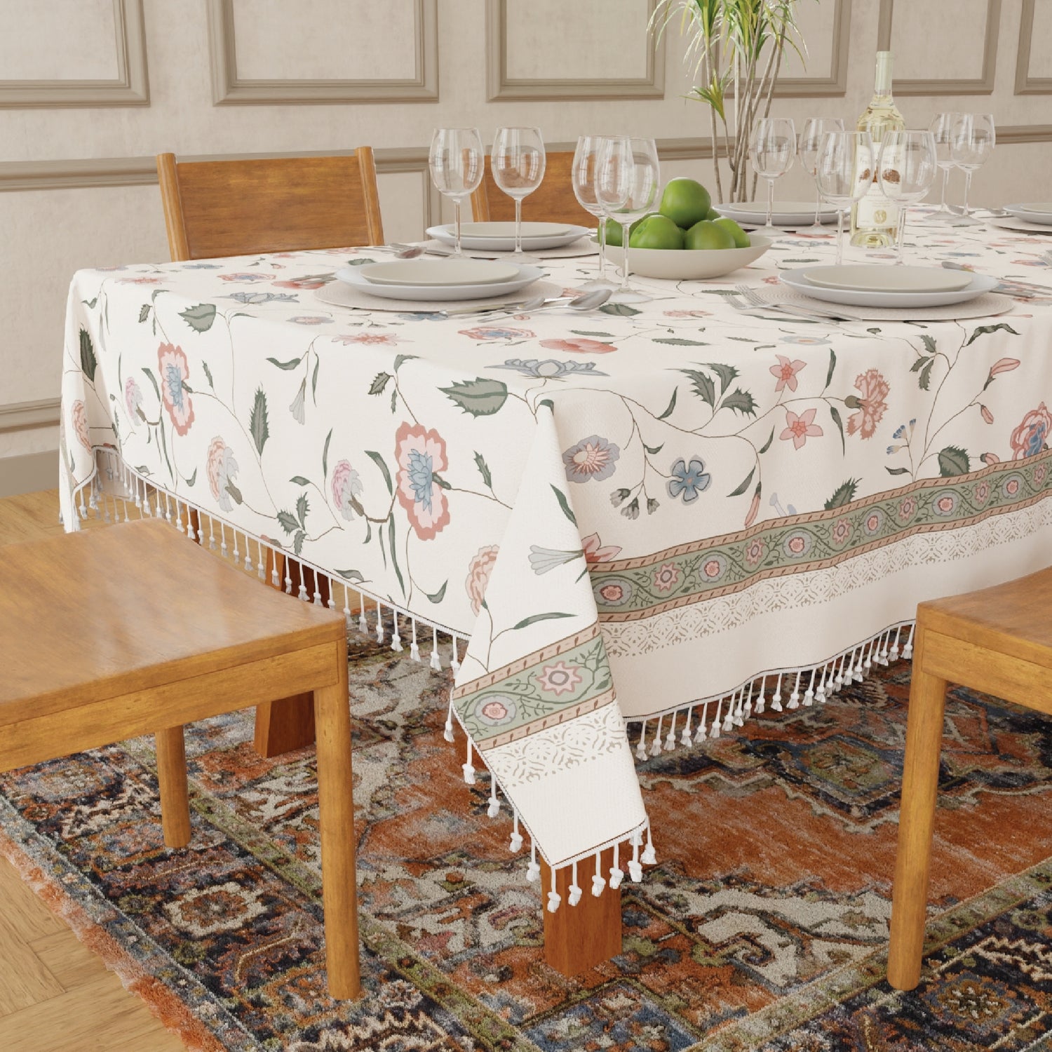 Sicilia Anti Skid & Water resistant Linen textured Premium table cover for dining table - Ivyrose snow white