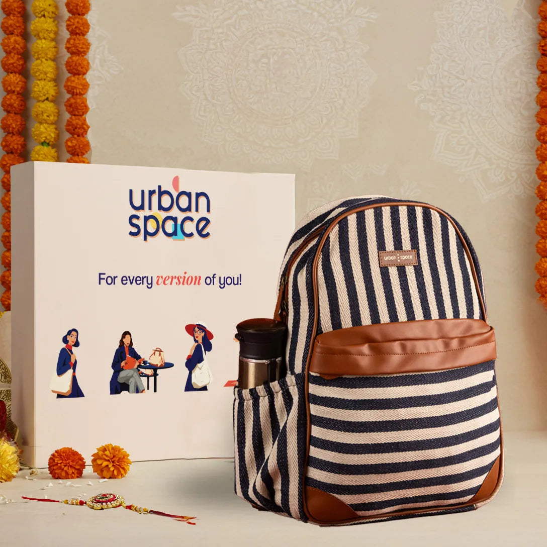 Sustainable Backpack for him and her in Gift Box, Navy Stripes