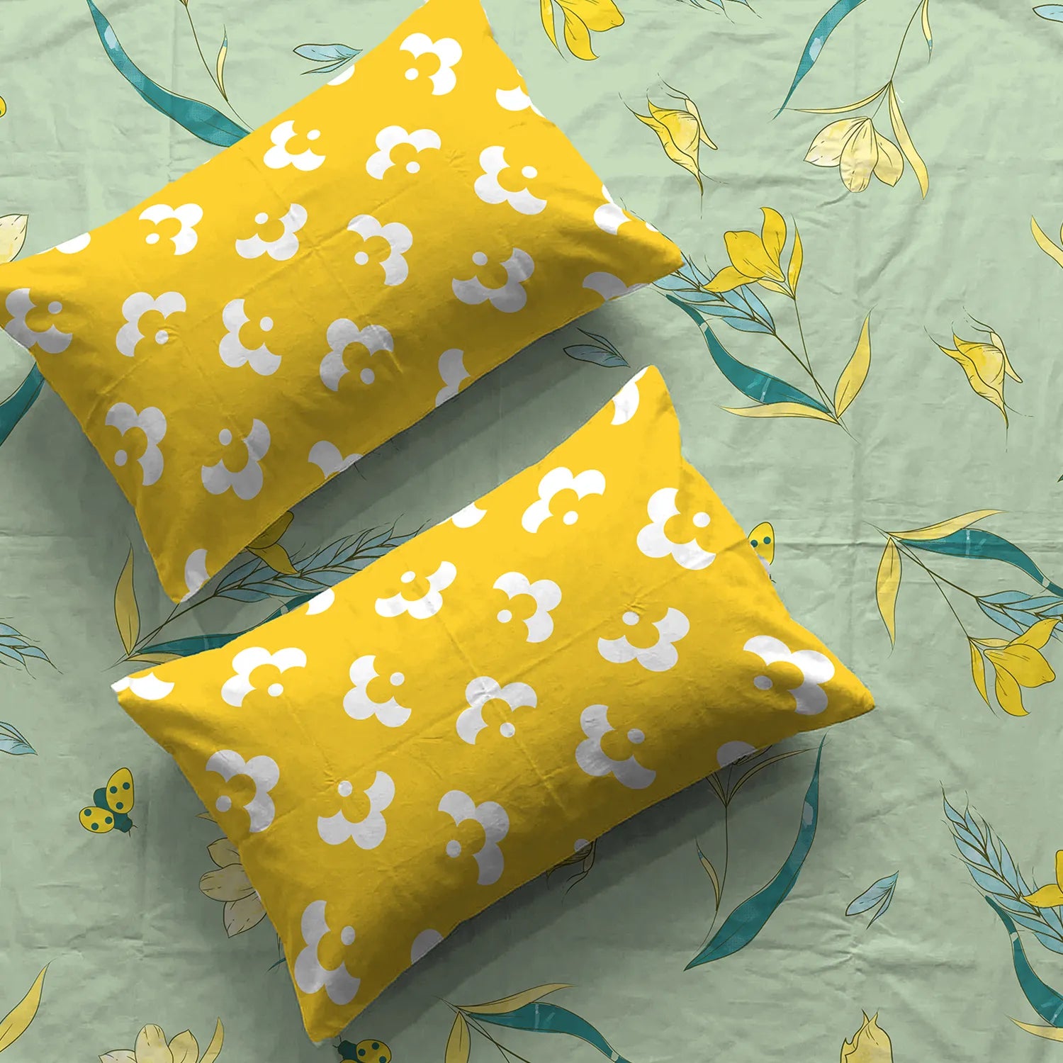 Divine Collection - Cotton Bedsheet With 2 Pillow Covers, Sprinkle Soft Green