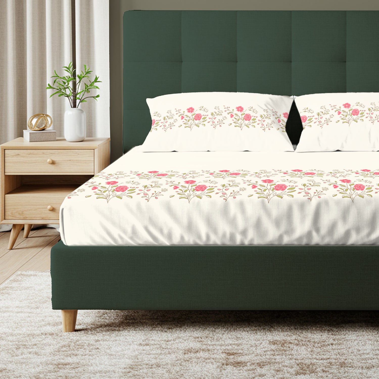 Fitted King Size Cotton Bedsheet - Poppy Bloom
