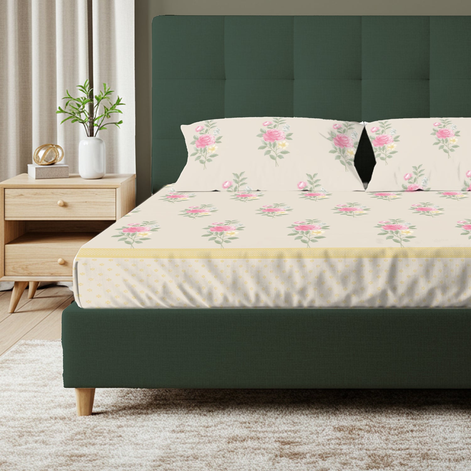 Fitted King Size Cotton Bedsheet - Vintage Rose Soft Brown