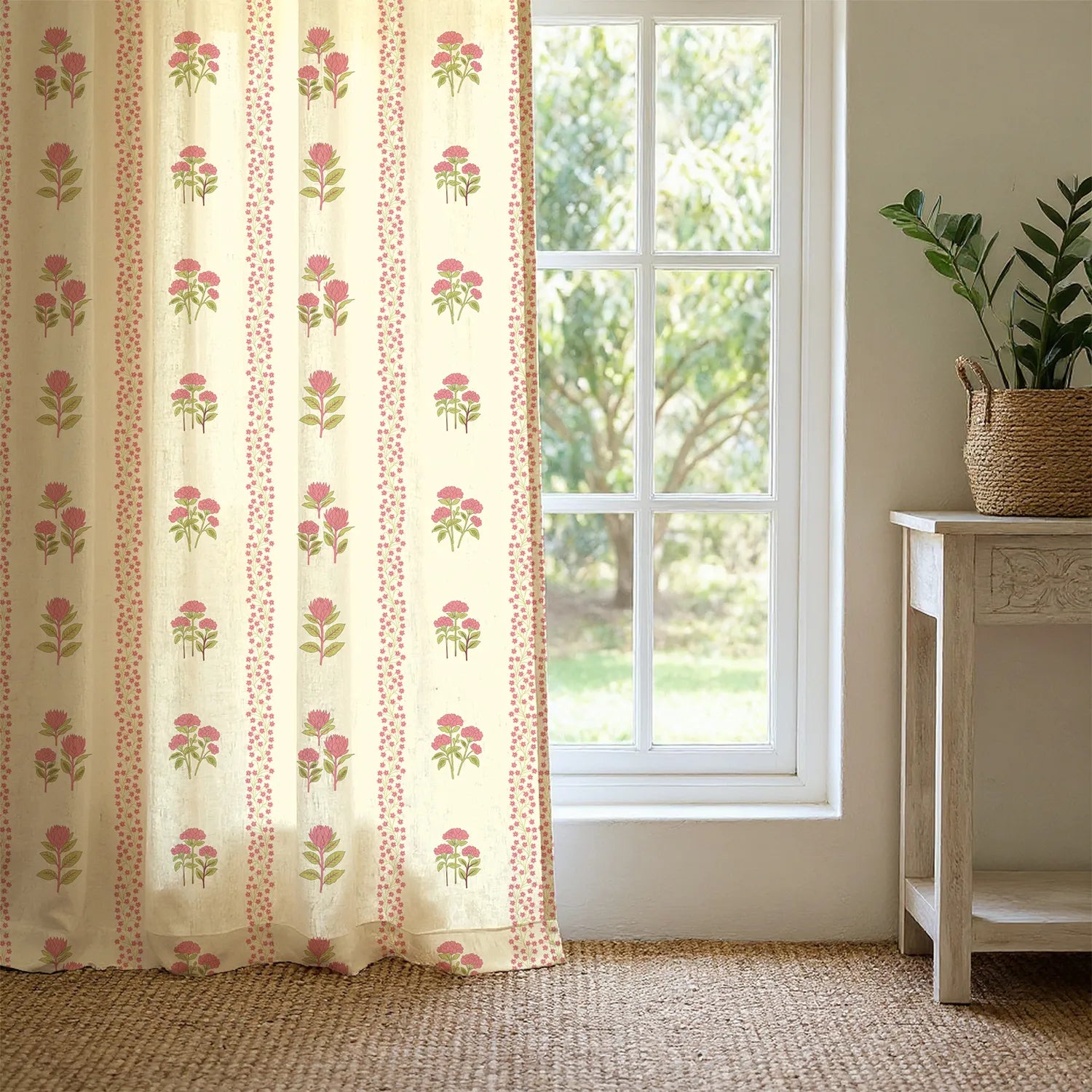 100% Cotton Curtains for Living Room, Bedroom curtains - Pack of 2 curtains, Grove Pink