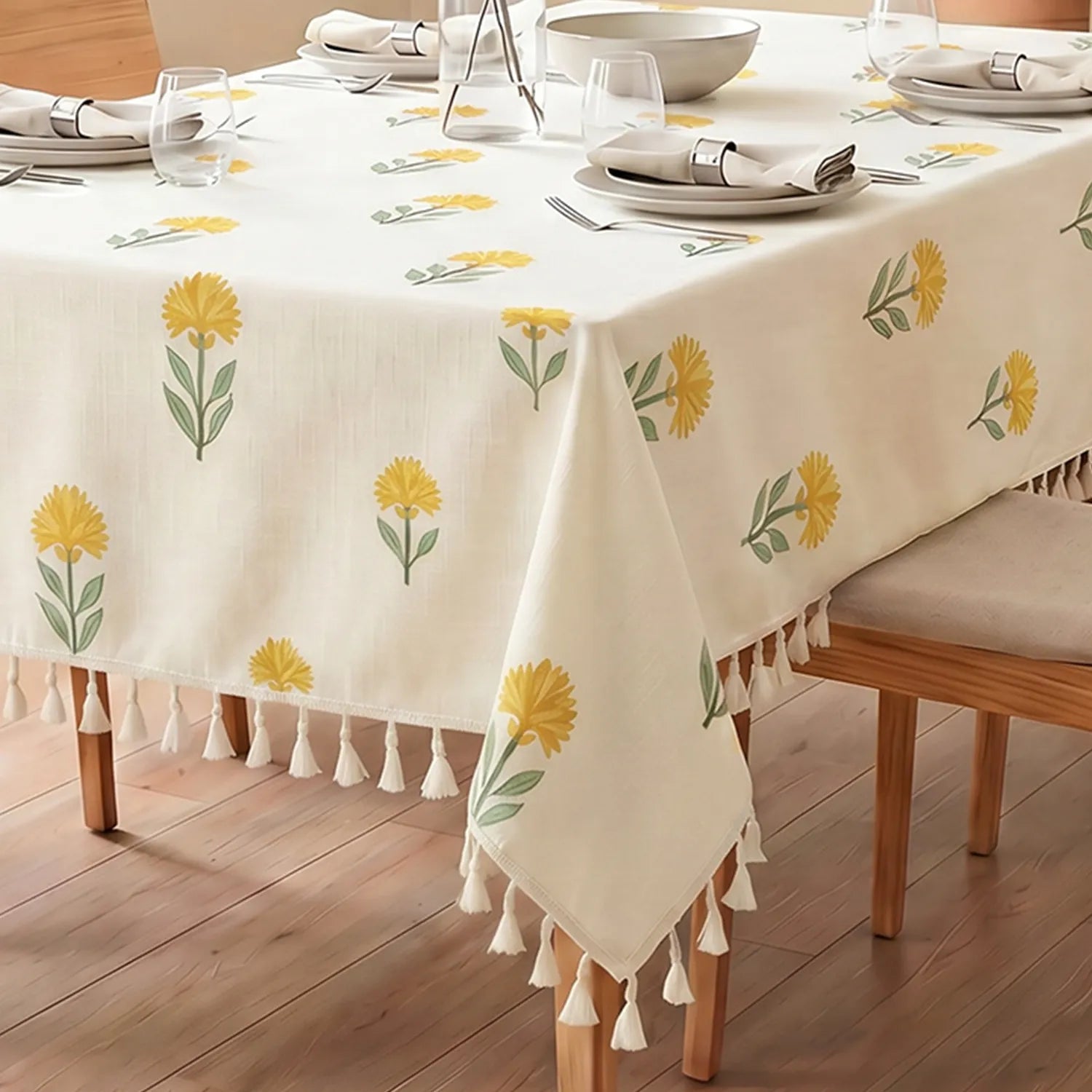 100% Cotton Table cloth/ table cover for 4 or 6 seater Dining / Centre Table - Aster Yellow