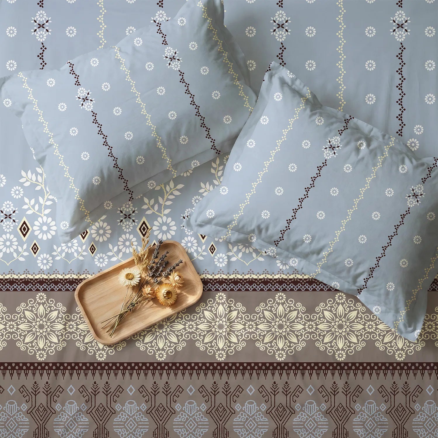 Serene 200 TC 100% Cotton Bedsheet with Pillow Covers - Origami Brown
