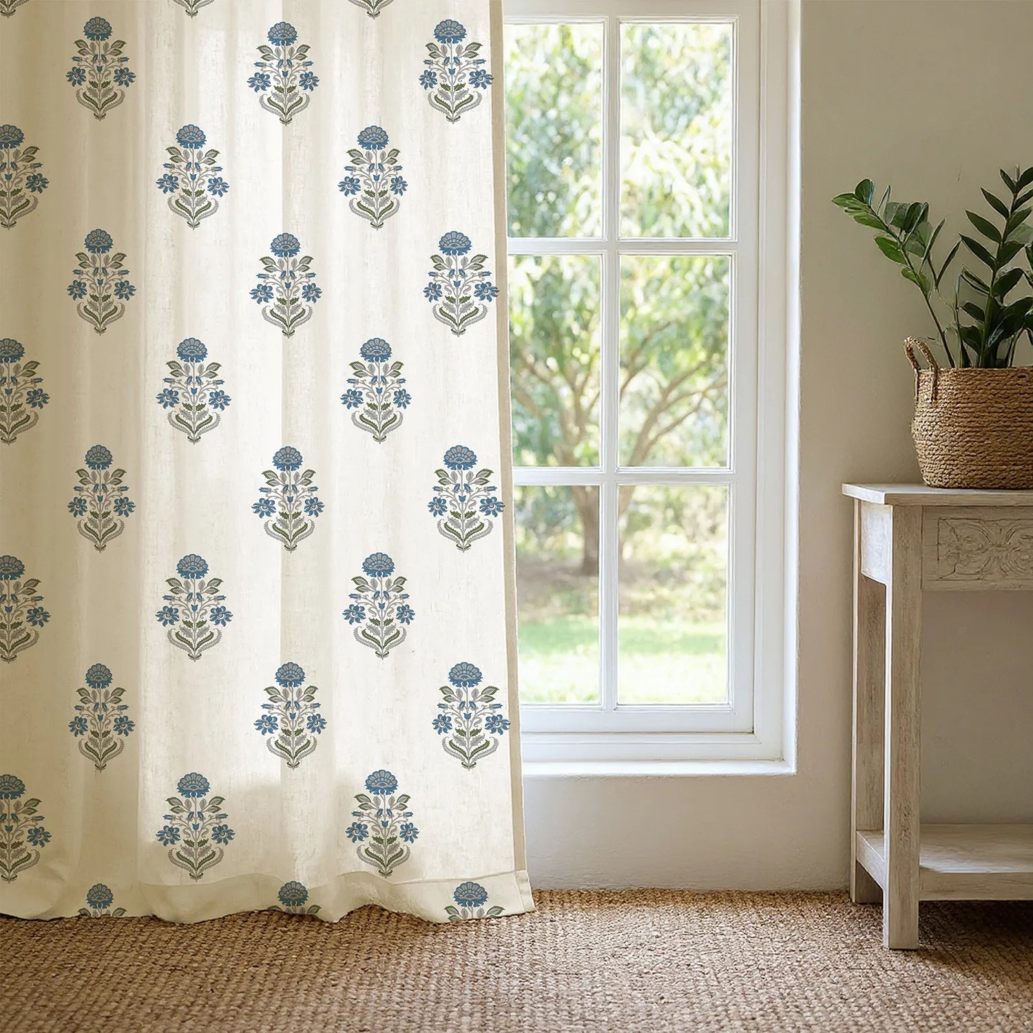 100% Cotton Curtains for Living Room, Bedroom curtains with Track Channel - Pack of 2 curtains, Liberty Blue